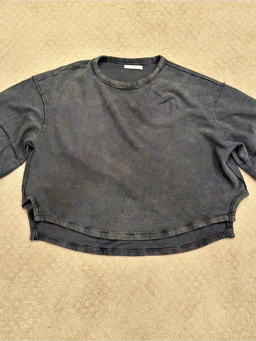 Free People We The Free Total Eclipse Tee Ribbed Black Cotton Top Small